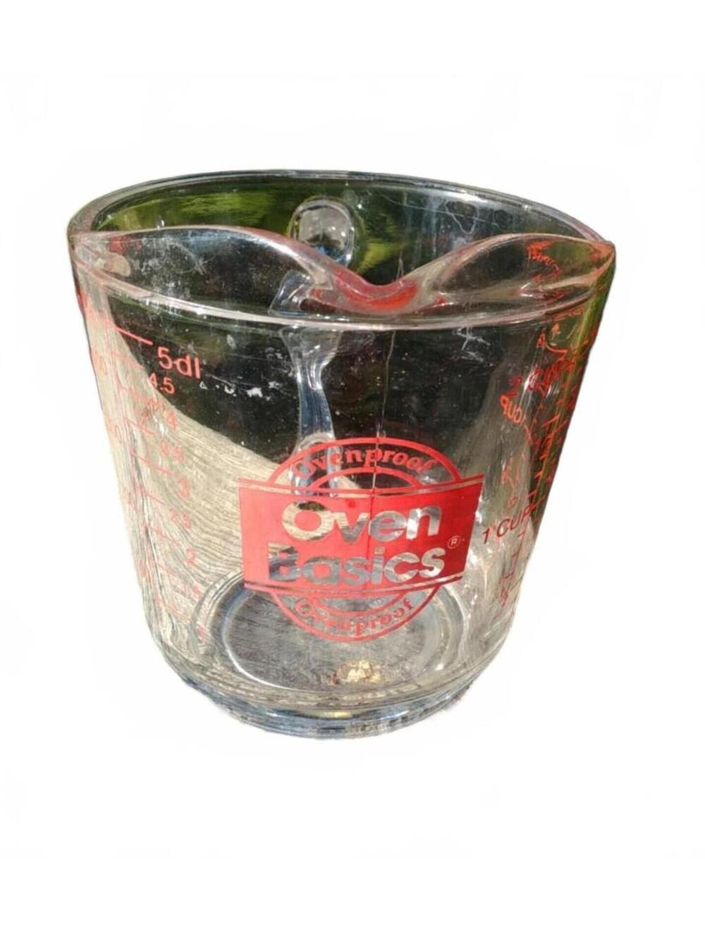 Fire King Oven Basics 2 Cup 16 oz Closed Handle Measuring Cup - Red Lettering